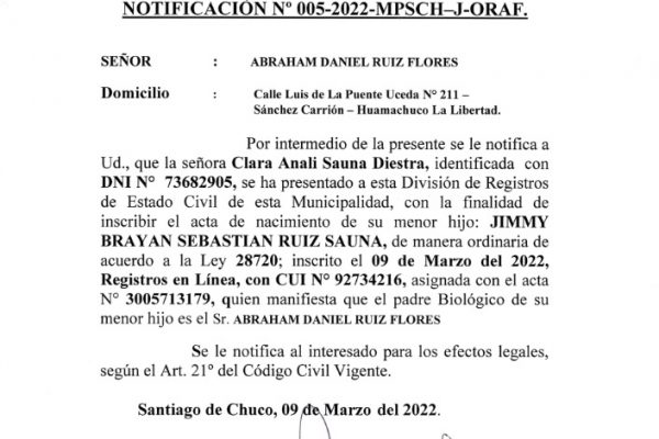 notificacion de registro de nacido